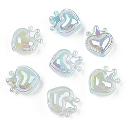Светло-голубой УФ-покрытие радужными переливающимися акриловыми бусинами, с блеском порошок, сердце с короной, светло-голубой, 24.5x21.5x14 мм, отверстие : 3 мм
