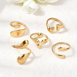 Настоящее золото 18K 5 шт. 304 открытые манжеты из нержавеющей стали для женщин, teadrop, ионное покрытие (ip), реальный 18 k позолоченный, 17~19.7 мм