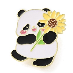 Белый Эмалевые значки с изображением панды, булавки для лацканов из сплава для одежды рюкзака, эмалевые значки с изображением панды, булавки для лацканов из сплава для одежды рюкзака, панда с подсолнухом, белые, 34.5x28.5 мм