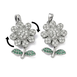 Платина Вращающиеся подвески из латуни с микропаве и кубическим цирконием, долговечный, , платина, 24x14x6.5 мм, отверстие : 4x2 мм