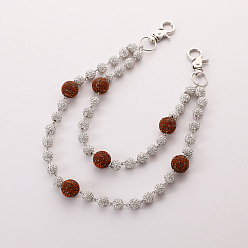 Коралловый Двухслойные цепочки для брюк из полимерной глины с круглыми бусинами и стразами, с поворотными застежками сплава, платина, коралл, 300 мм