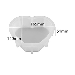White DIY Food Grade Silicone Display Molds, Resin Casting Molds, Clay Craft Mold Tools, Heart, White, 140x165x51mm