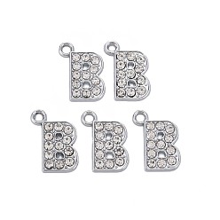 Letter B Подвески из сплава , с кристально горный хрусталь, платина, без кадмия и без свинца, алфавит, letter.b, 17x13x2 мм, отверстие : 2 мм