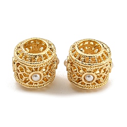 Золотой Стойки покрытие сплава европейские шарики, бусины с большим отверстием, с ABS имитации жемчуга, без кадмия, без никеля и без свинца, баррель, золотые, 11x10 мм, отверстие : 5 мм