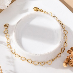 Золотой 304 из нержавеющей стали сердце ссылка браслеты, с карабин-лобстерами , золотые, 7-1/2 дюйм (190 мм)