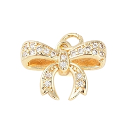 Настоящее золото 18K Покрытие стойки латунь микропаве прозрачные подвески из кубического циркония, с целью перехода в кольце, долговечный, без свинца и без кадмия, очарование бантом, реальный 18 k позолоченный, 12.5x17.5x4 мм, отверстие : 3 мм