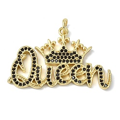Настоящее золото 18K Латунные микро проложить кубического циркония подвески, Слово «королева» с подвесками в виде короны, долговечный, стойки покрытие, без свинца и без кадмия, реальный 18 k позолоченный, 21.5x34x2.5 мм, отверстие : 3.5 мм