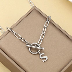 Letter S Ожерелья из нержавеющей стали с цепочкой-скрепкой и застежками ot, цвет нержавеющей стали, Письмо с, 18.11 дюйм (46 см)