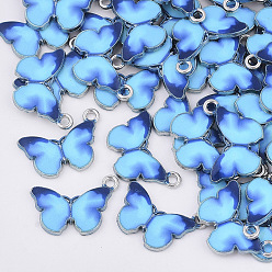 Светло-Голубой Печатные подвески сплава, с эмалью, бабочка, платина, Небесно-голубой, 13.5x20x2 мм, отверстие : 1.6 мм