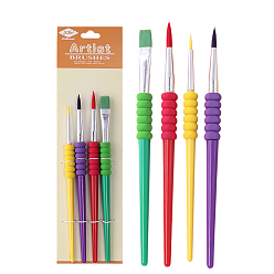 Разноцветный Пластиковая детская нейлоновая головка щетки темпера набор кистей, с алюминиевой трубкой, для художников кисти для рисования, красочный, 17.3~18.8 см, 4 шт / комплект