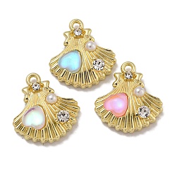 Золотой Стойки обшивки кулон сплава, со стразами, стеклом и АБС-пластиком, без свинца и без кадмия, форма ракушки и сердце, золотые, 19x17.5x5 мм, отверстие : 1.6 мм
