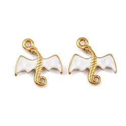 Белый 304 нержавеющей стальной эмали подвески, динозавр прелести, золотые, белые, 16.5x15x2.5 мм, отверстие : 1.4 мм