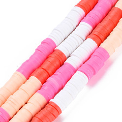 (52) Непрозрачная лаванда Фиксированные 4 цветные бусины ручной работы из полимерной глины, Heishi бусы, Диск / плоские круглые, бисквитный и ярко-розовый и оранжевый красный и белый, 6x0.3~1.5 мм, отверстие : 1.6~1.8 мм, около 265~354 шт / нитка, 12.76 дюйм ~ 15.67 дюйм (32.4 см ~ 39.8 см)