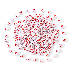 FireBrick White Opaque Acrylic Beads, Flat Round with Expression, FireBrick, 7x4mm, Hole: 1.6mm, 200pcs/set