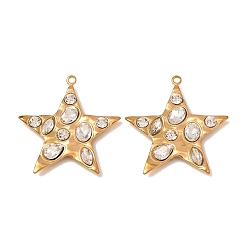 Golden 304 Stainless Steel Rhinestone Pendants, Star Charms, Golden, 43x41x5mm, Hole: 2.5mm