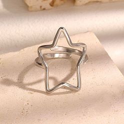 Stainless Steel Color 304 Stainless Steel Open Cuff Rings for Women, Star, Stainless Steel Color, Inner Diameter: 17.4mm