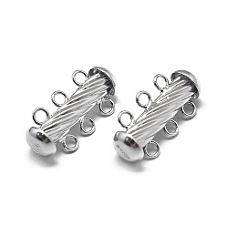 Платина Родиевое покрытие 925 Застежки-замки из стерлингового серебра, пейот застежки, с печатью 925, 3 -страды 6 -хороны, колонка, платина, 19x9.5x6 мм, отверстие : 1.6 мм