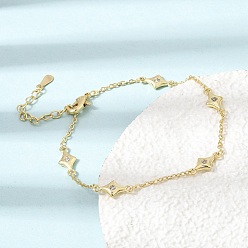Real 18K Gold Plated Brass Micro Pave Clear Cubic Zirconia Star Link Chain Bracelets, Long-Lasting Plated, Rack Plating, Lead Free & Cadmium Free, Real 18K Gold Plated, 6.81 inch(17.3cm)