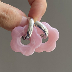 Pink Серьги-кольца из акрила и нержавеющей стали с цветком, золотые, розовые, 35 мм