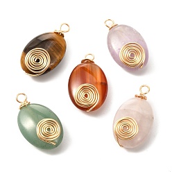 Mixed Stone Natural Mixed Gemstone Pendants, with Brass Real 18K Gold Plated Findings, Oval, 31x18x9mm, Hole: 4x3.5mm