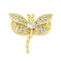 Настоящее золото 18K Покрытие стойки латунь проложить прозрачный кубический цирконий подвески-соединители в виде стрекозы, без кадмия и без свинца, долговечный, реальный 18 k позолоченный, 23x24x3.5 мм, отверстие : 1.5 мм
