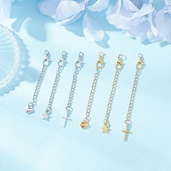 Золотой & Цвет Нержавеющей Стали 6 шт. 6 стили 304 набор цепей с концами из нержавеющей стали, звезда, сердце и крест, удлинитель витой цепи, с застежками-карабинами из цинкового сплава и подвесками из сплава для браслетов на щиколотку, золотые и нержавеющая сталь цвет, 60~70 мм