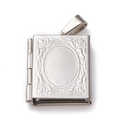 Нержавеющая Сталь Цвет Устойчивые к потускнению 304 подвески-медальоны из нержавеющей стали, фото прелести рамка для ожерелья, прямоугольные, цвет нержавеющей стали, 26x19x5 мм, отверстие : 3x7 мм, внутренний диаметр: 9.5x14.5 мм