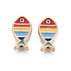 Разноцветный Рейка покрытие сплава эмалевые бусины, рыба, без кадмия и без свинца и без никеля, золотые, красочный, 16x9x4.5 мм, отверстие : 1.2 мм