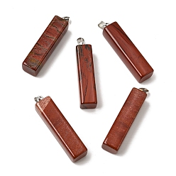 Красный Камень Натуральный красный яшма большие подвески, прямоугольные подвески 304 с защелками из нержавеющей стали, цвет нержавеющей стали, 52~53.5x12~13x12~13 мм, отверстие : 4.8x6.8 мм