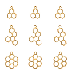 Золотой Подвесные подвески из сплава, для diy уф смолы, эпоксидная смола, Прессованные цветочные украшения, атом, золотые, 20~32x15~20x2 мм, отверстия : 2 mm , 90 шт / комплект