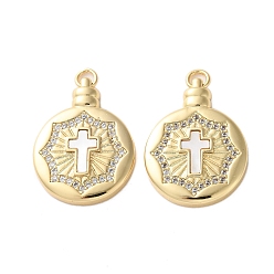 Cross Латунные микро проложить кубического циркония подвески, с оболочкой, плоские круглые прелести, реальный 18 k позолоченный, стойки покрытие, прочное покрытие, без кадмия и без свинца, с целью перехода в кольце, крестик, 27x20.5x4 мм, отверстие : 3 мм