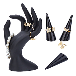 Black Resin & Acrylic Ring Displays, Hand Model, Black, 4pcs/bag