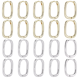 Mixed Color 10 Pairs 2 Colors Brass Huggie Hoop Earrings, Oval, Mixed Color, 16x12x2mm, Pin: 1mm, 5pairs/color