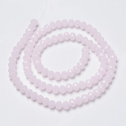 Pink Glass Beads Strands, Imitation Jade, Faceted, Rondelle, Pink, 3x2mm, Hole: 0.8mm, about 165~169pcs/strand, 15~16 inch(38~40cm)