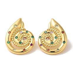 Настоящее золото 18K Серьги-гвоздики из латуни с микропаве из кубического циркония, без кадмия и без свинца, долговечный, раковина, красочный, реальный 18 k позолоченный, 29.5x21.5 мм