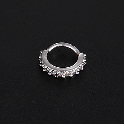 Платиновый & Цвет Нержавейки Серьги-кольца с микропаве из латуни и прозрачным кубическим цирконием для крепления на хрящ, с 316 l хирургическими штифтами из нержавеющей стали, кольца в носу, цвет нержавеющей стали, 6 мм