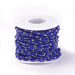 Синий Ручной цепи стекло бисером, пайки, с латунной фурнитурой , с катушкой, долговечный, Реальная платина, кубоид, синие, 4.5x2.5~3x2.5~3 мм, 2 мм, около 32.8 футов (10 м) / рулон