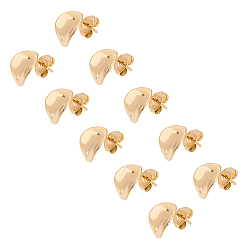Golden 201 Stainless Steel Stud Earring Findings, with Ear Nuts/Earring Backs, Long-Lasting Plated, Wave Flat Round, Golden, 11x9mm, Hole: 1.4mm, Pin: 0.7mm, 10pcs/box