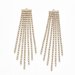 Настоящее золото 18K Латунный цирконий большая цепочка кисточкой подвески, прозрачные, реальный 18 k позолоченный, 90x14.5x2 мм, отверстие : 1.4 мм