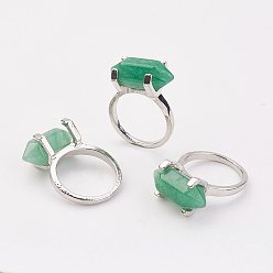 Зеленый Авантюрин Естественный зеленый авантюрин палец кольца, со сплавочной фурнитурой для кольца, платина, пуля, Размер 8, 18 мм
