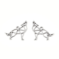 Нержавеющая Сталь Цвет Не тускнеющие 201 подвески из нержавеющей стали, наброски прелести, волк, цвет нержавеющей стали, 16x16.5x1 мм, отверстие : 1.4 мм
