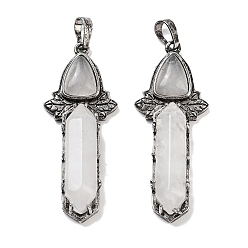 Хрусталь Большие подвески в виде меча из натурального кварца, покрытие стойки, старинные посеребренные латунные подвески из горного хрусталя, без кадмия и без свинца, 51x20x9 мм, отверстие : 6.5x5 мм