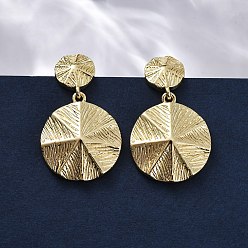 Настоящее золото 18K Плоские круглые латунные серьги-гвоздики, без свинца и без кадмия, долговечный, стойки покрытие, реальный 18 k позолоченный, 26x16 мм