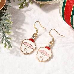 Золотой Болтаться серьги сплава эмали, Дед Мороз, со стразами, золотые, 37.5x15.5 мм