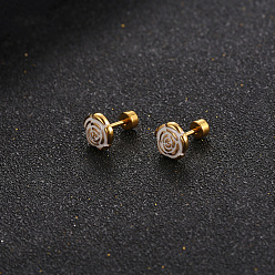 Белый Серьги-гвоздики из нержавеющей стали с эмалью в форме розы, золотые, белые, 304 мм