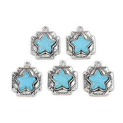 Античное Серебро Синтетические бирюзовые подвески, крест со звездочками, с настройки сплава, без кадмия и без свинца, античное серебро, 26.5x22x6 мм, отверстие : 2.5 мм