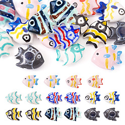 (52) Непрозрачная лаванда 16шт 8 цвета фарфоровые бусины ручной работы, пастельный фарфор, рыба, разноцветные, 18~22x16.5~22.5x6.5~10.5 мм, отверстие : 1.2~2.5 мм, 2 шт / цвет