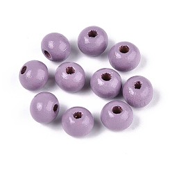 Средний Фиолетовый Круглые бусины из натурального дерева схима, окрашенные распылением, средне фиолетовый, 8~8.5x6.8 мм, отверстие : 1.8~2 мм