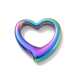 Rainbow Color PVD Vacuum Plating 304 Stainless Steel Linking Rings, Heart, Rainbow Color, 16x16.5x3mm