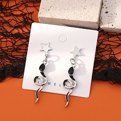 Serpiente Pendientes colgantes de aleación con detalles de vidrio soplado hechos a mano., Platino, serpiente, 50x11.5 mm